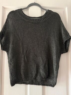 Vince Charcoal Short-Sleeve Crew Knit Sweater